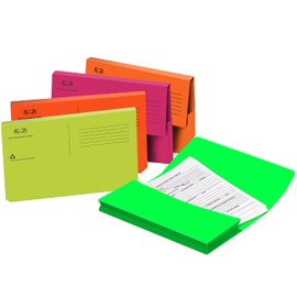 (Pack of 100) A4 Foolscap Document Wallet Half Flap 250 GSM 100% Recycled Paper Folders A4 Document Organiser Storage File Folders Expanding File Folders for Home School Office (Fluorescent-Assorted)