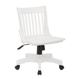 OSP Home Furnishings Deluxe Wood Bankers Armless Desk Chair with Wood Seat, White, (101WHT)
