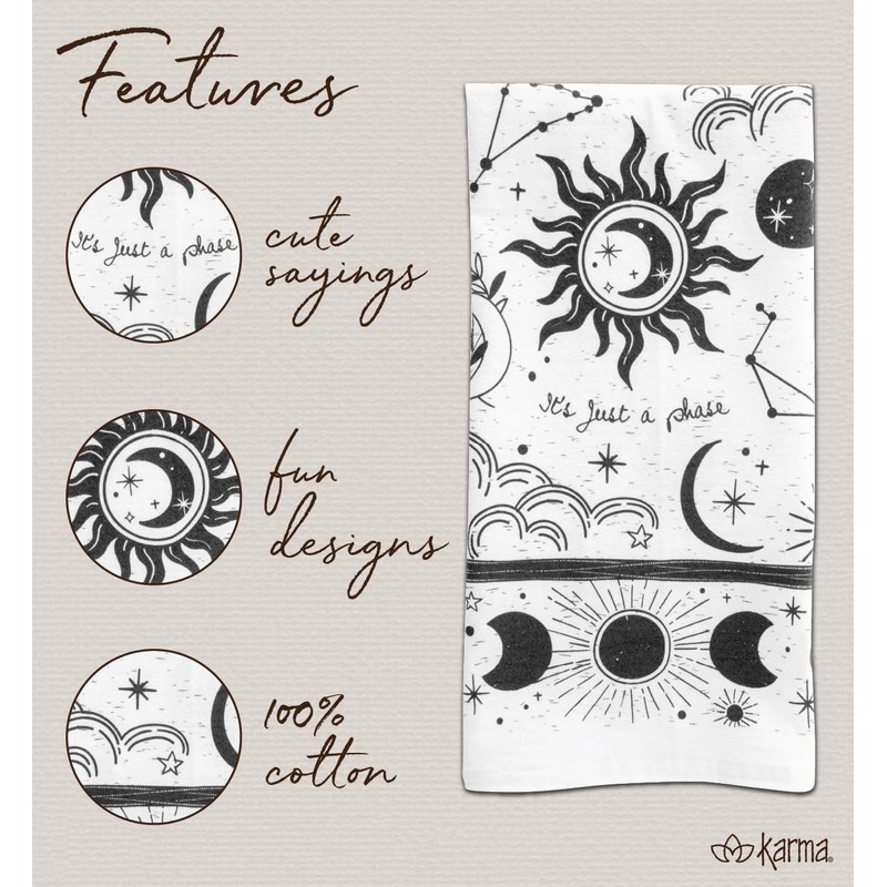 Karma Gifts Black and White Boho Tea Towels, 28" L