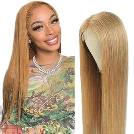 Gsoroel Real Hair Wig, 13 x 6 HD Lace Front Wig, Straight, Glueless, Swiss Lace #27 Honey Blonde Colour, 150% Density, Brazilian Virgin Real Hair Wig, 16 Inches