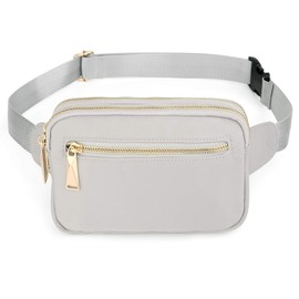 Bum Bag Unisex Fanny Pack for Women Men Waterproof Nylon Slim Waist Bag with 3 Zipper Pockets by UTO Grey