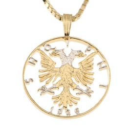 Albanian Pendant & Necklace, Albanian 1/2 Lek Coin Hand Cut