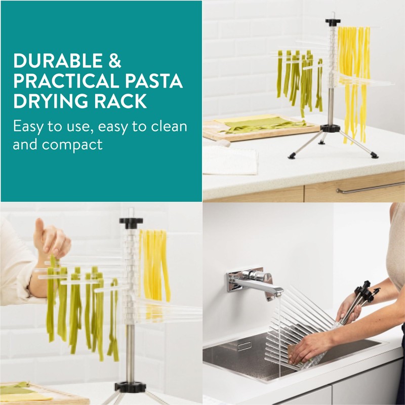 Navaris Collapsible Pasta Drying Rack - Tall Compact Spaghetti Noodle