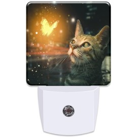 KXWQTRDD Cat with Butterflies Night Light Plug into Wall,Nightlights with Light Sensor Dusk to Dawn,Plug in Night Lights for Kids,Warm Lamps for Bathroom Bedroom Kitchen