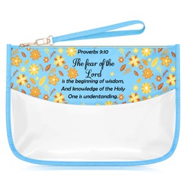 Inspirational Scripture Gifts for Women Blue Makeup Bag with Zipper Bible Verse Gifts for Mom Christian Religious Quotes Cosmetic Travel Bag Organizer Proverbs 9 10 Birthday Present
