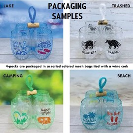 Wine-Oh! Set of 4 Stemless 16 oz Shatterproof PLASTIC Wine Glasses, USA-Made and Commercially Printed (METALLIC GOLD TIGER), medium