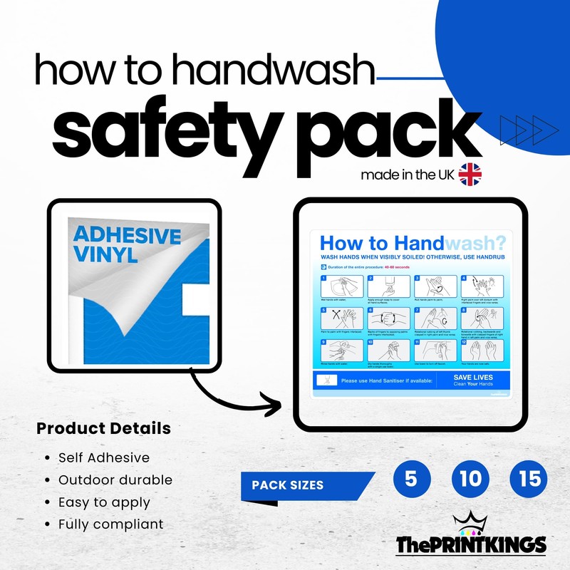 5pcs Wash Hands Sign & Caution Hot Water Stickers