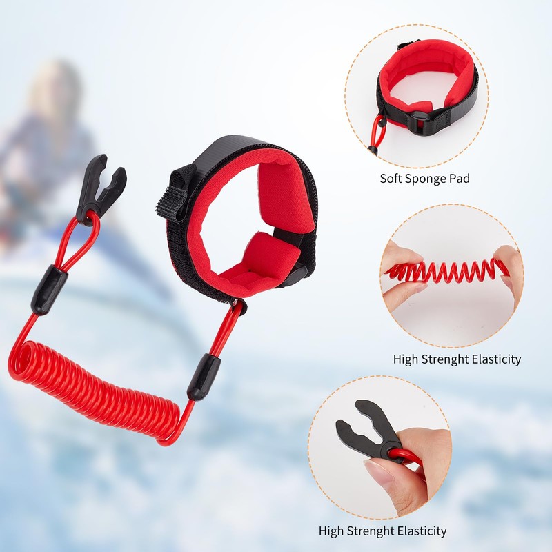 NICENEEDED Boat Kill Switch Wrist Strap, 5.3 Ft Adjustable Safety
