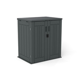 ZYJOYY 2.6 x 2.8 FT Outdoor Storage Shed, 15 Cuft Outside Waterproof Storage Cabinet, HDPE Resin Plastic 290 Gallon Outdoor Storage Container, Horizontal Lockable Storage Shed, Grey