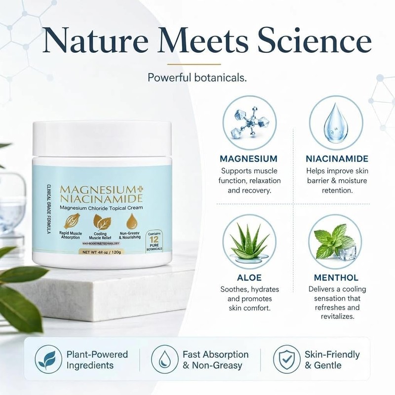 YASERDE Magnesium Niacinamide Relief Cream,Magnesium Chloride Cream with Arnica,for Joints,back,foot,