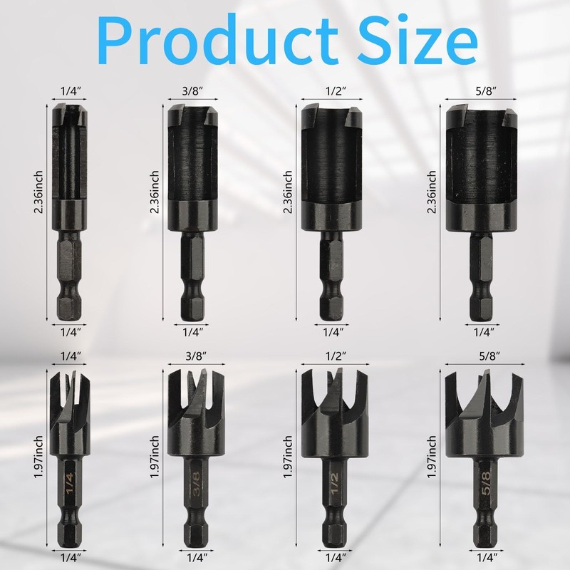 Rocaris 8 Pack Wood Plug Cutter Drill Bit Set, Straight
