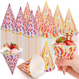 YIMITEE 300 Pack 6 OZ Snow Cone Cups, Leakproof Paper Cone Cup, Disposable Sundae Snack Cup, Paper Funnel for Slush, Shaved Ice, Sorbet, Water Cooler Dispenser, Party, Cookout, Office