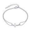 Rockyu Womens Silver Cross Bracelet Adjustable Double Ball Chain Hypoallergenic