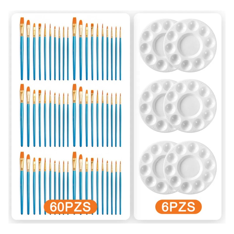Kunruea 60 Pinceles Para Pintura Acrílico Oleo Acuarela, 6 Palettes