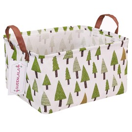 QUEENLALA Rectangular Laundry Hamper/Foldable Nursery Laundry Basket for Organizing/Storage Bin Baskets/Children Toy Office Bedroom/Toy Bin Closet Shelf Baskets（Rec-Green forest）