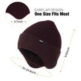 Wmcaps Winter Fleece Line Beanie with Earflap for Men Women, Outdoor Warm Thermal Knitted Hat Stocking Caps (Maroon)