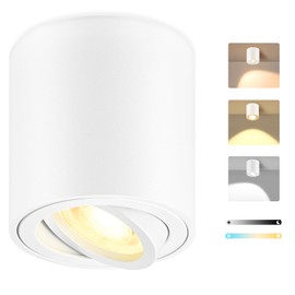 GeyouLux LED Surface-Mounted Spotlights, Dimmable, Diameter 80 x 84 mm, White, Surface-Mounted Spotlight Including 5 W 580 LM LED Module, 3000 K/4000 K/6500 K, Surface-Mounted 230 V, 30° Swivelling