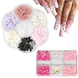 WUSJCOF 2 Boxes Nail Art Charms Nail Charms Bows for Nails 3D Three-Dimensional Bow Nail Art Decoration Resin Flowers Gemstone Nail Decoration Accessories