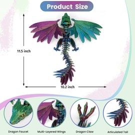 3D Printed Dragon with Wings, 2025 New Mythical Pieces Dragons - Limited Edition, 11.5 In Feathered Wyvern Dragons Fidget Toy, Articulated Dra gon, Easter Gifts for Kids (Feathered Wyvern Dragon-D)