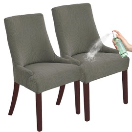 KELUINA Jacquard Waterproof Stretch Wingback Chair Cover Slipcover - Reusable Protector Cover for Dining Room Banquet Home Decor etc Machine Washable Hand Washable (Light Grey,2PC)