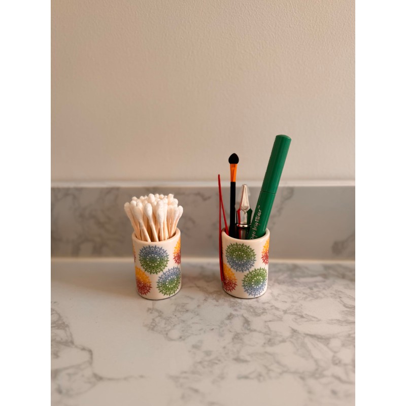 Home Haven Ceramic Q-Tip Holder - Colorful Mandela Design