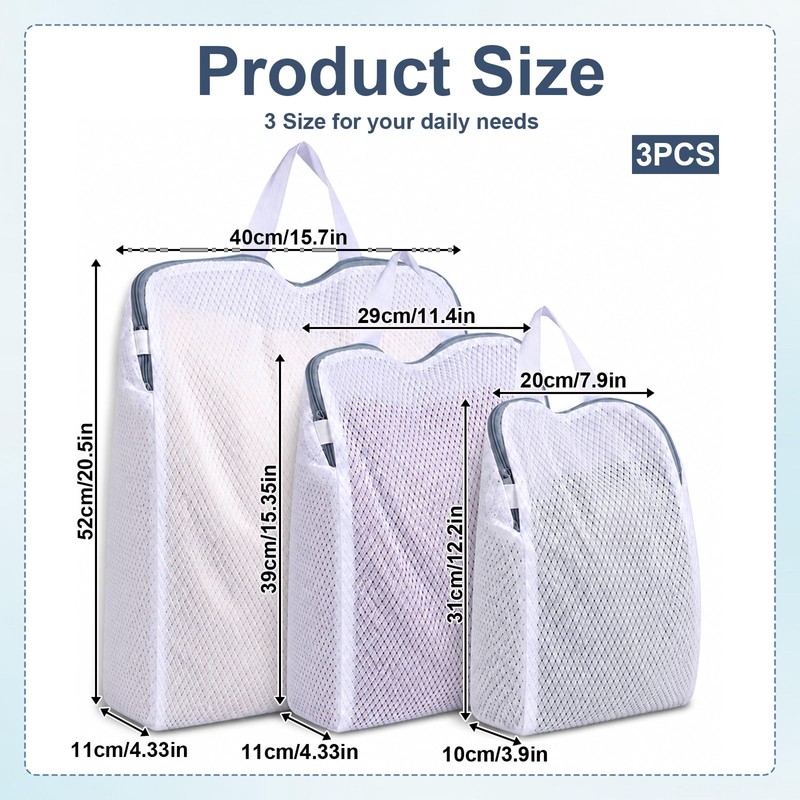 3PCS Mesh Laundry Bags for Delicates, S/M/L 3D Design Delicates