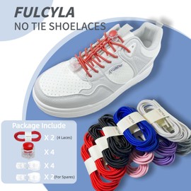 Fulcyla 2 Pairs No Tie Shoelaces Elastic Adjustable Tieless Shoe Laces for Kids Adults Elderly, 3 Lengths to Fit Most Shoes(Red 55.1in/140cm)