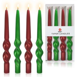 Metallic Green Taper Candles -10 in Spiral Candles Unscented Candlestick for Holiday Christmas Home Decoration Candles, 4 Packcolor: Green, size: 10inch