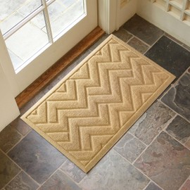 VivaNest Beige Geometry Outdoor Indoor Entrance Doormats, Absorbent Durable Heavy Duty Welcome Front Door Mat,Thick Natural Rubber Back,Easy Clean Entryway Mat 17x30 Inch, Low Profile