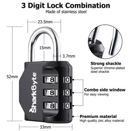 SharkByte Luggage Locks Weatherproof 3 Dial Security Combination Lock Outdoor Small Travel Lock for Suitcase Luggage Travel Bag Gym Lockers (Pack of 2)