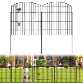 No Dig Decorative Garden Fence with Gate 32in (H) x 24ft (L), 9 Panels + 1 Gate +11 Stakes, Temporary Dog Fencing Outdoor, Rustproof Metal Arched Animal Barrier for Yard, Patio, Flower Bed, Landscape