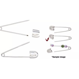 Platinum Safety Pin, 2 Silver Plated 2.4" Long Safety Friendship Pin with Removable Catch