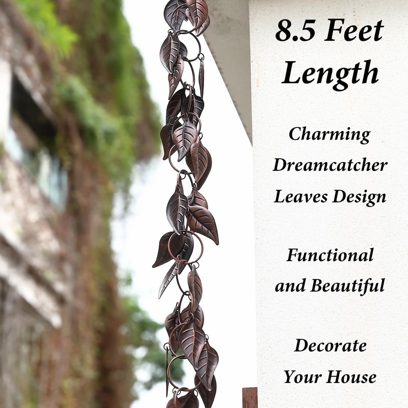 8.5 FT Rain Chain, Leaves Rain Chains for Gutters and