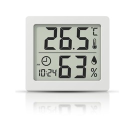 Digitales Thermo-Hygrometer Innen Thermometer Hygrometer Temeo Hygro Indicator 3,1” großer LCD-Bildschirm Temperatur und Luftfeuchtigkeitmessgerät mit Uhr (weiß)