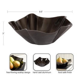Kate and Laurel Flutte Scalloped Decorative Metal Serving Bowl, 10 x 10 x 3, Black Nickel, Modern Wavy Fruit Bowl for Kitchen Counter or Use as Tabletop Storage for an Entryway Table