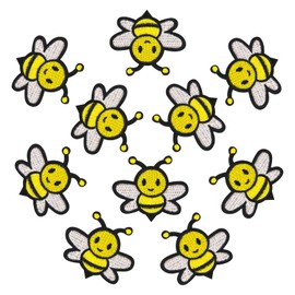 10 Bee Embroidered Patches - Iron-on & Sew-on Bee Shaped Appliques for Bags, Jackets, Jeans, Hats & Clothes