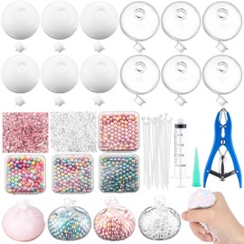 Simgoing 12 Sets DIY Stress Ball Making Kit Milky Blank Stress Ball DIY Kit with 12 Skins Empty Squeeze Balls Fill Beads Expander Tool Vacuum Evacuating Device for Make Your Own Pressure Balls