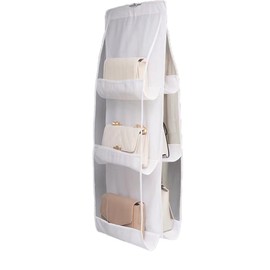 折りたたみ 収納ラック 吊り下げ 6個収納可能 クローゼット収納 バッグカバン収納 クローゼット用 ハンガーラック 不織布 水洗い可能 小物入れ収納ポケット 浴室などに最適 3段構造 透明窓付き 家庭用収納ソリューション(ホワイト)