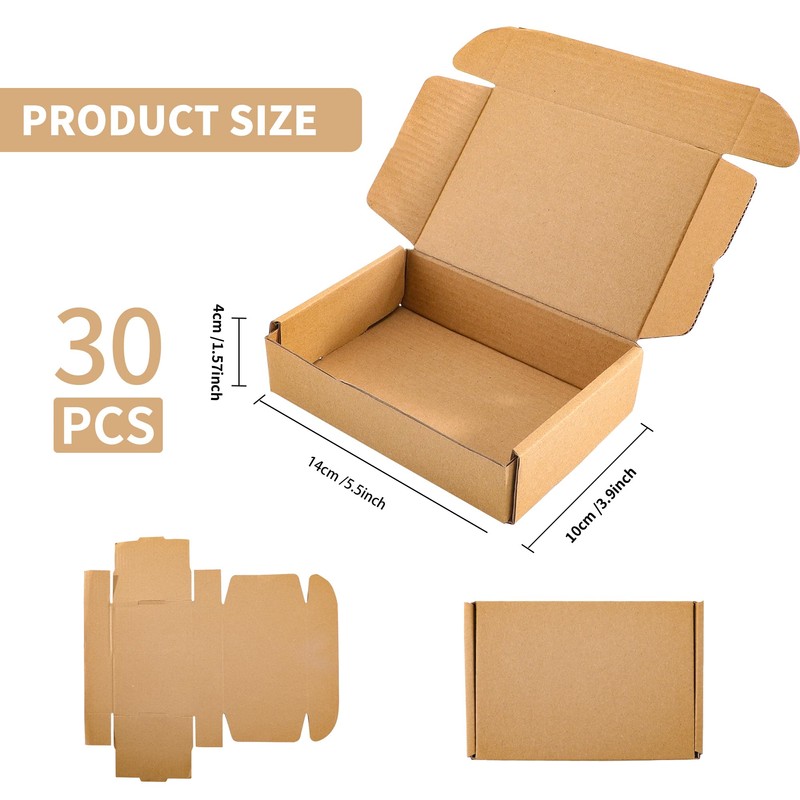 YKUKIZEE 30 Pack Small Corrugated Cardboard Shipping Boxes, 14x10x4 cm