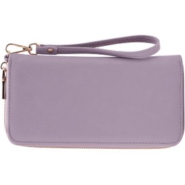 B BRENTANO Vegan Leather Slim Single-Zipper Wallet with Pocket, Wristlet and Tassel Accent, Lilac, Wallet With Wristlet