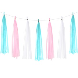 PATIKIL Tassel Garland Banner, 15Pcs Tissue Paper Tassels Party Decorations DIY Kits for Wedding Birthday Bridal Shower, Pink/White/Light Blue