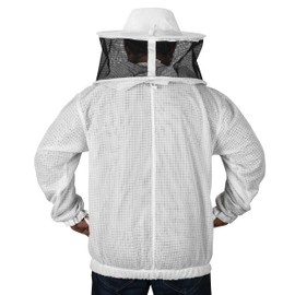 Bee Proof BP-302 Beekeeping with Veil 3 Layer Ultra Ventilated with YKK Zippers & Safety Fencing for Professional (White) Round Veil - M