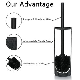 Indecor Home Matte Black Geo Design Toilet Bowl Brush and Holder Set, Stylish Geometric Design with Durable Bristles, Compact and Modern