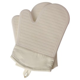 Silicone Oven Mitts 1 Pair- Heat Resistant Up to 500°F, Non-Slip Textured Grip, Soft Cotton Lining for Kitchen, Cooking, Baking, BBQ & Grilling (Milky White)