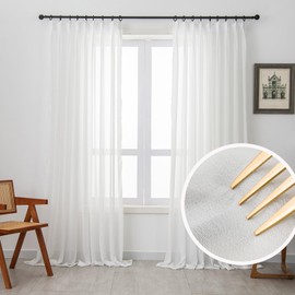 LUGOTAL Pinch Pleated Sheer Curtains 2 Panels Off White Curtains for Living Room Bedroom Semi Sheer Light Filtering Chiffon Curtain & Drapes for Sliding Glass Door, 52 inch Width x 108 inch Length