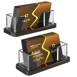 SILUT Business Card Holder Acrylic, 2 Pack Business Card Display for Desk - Clear Business Card Stand for Office Reception Conference Room Exhibition Desktop