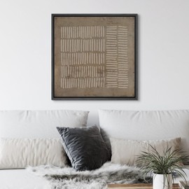 SIGNWIN Framed Canvas Print Wall Art Brown White Grunge Geometric Lines Abstract Shapes Illustration Modern Art Decorative Boho Relax/Zen Nordic for Living Room, Bedroom, Office - 24"x24" Black