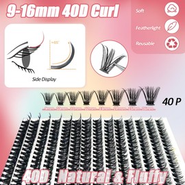 DIY Eyelash Extension Kit 280 Pieces 9-16 mm Length 40D Curl Individual Eyelash Kit for Beginners Lash Bond and Seal Eyelash Glue Remover Tweezers Eyelash Application Tool