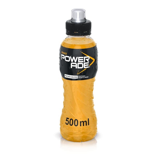 Powerade Orange Sport Drink - 1 x 500ml Bottle, Isotonic Drink, Ergonomic PET Bottle 100% Recyclable with Sport Cap, Carbohydrate and Electrolyte Solution