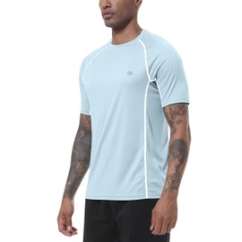 MoFiz UV Shirt Men's Water Swimming Shirt Swimming T-Shirt for Surfing Quick Drying Rash Guard Hiking Functional Shirt, Delicate blue, 4XL